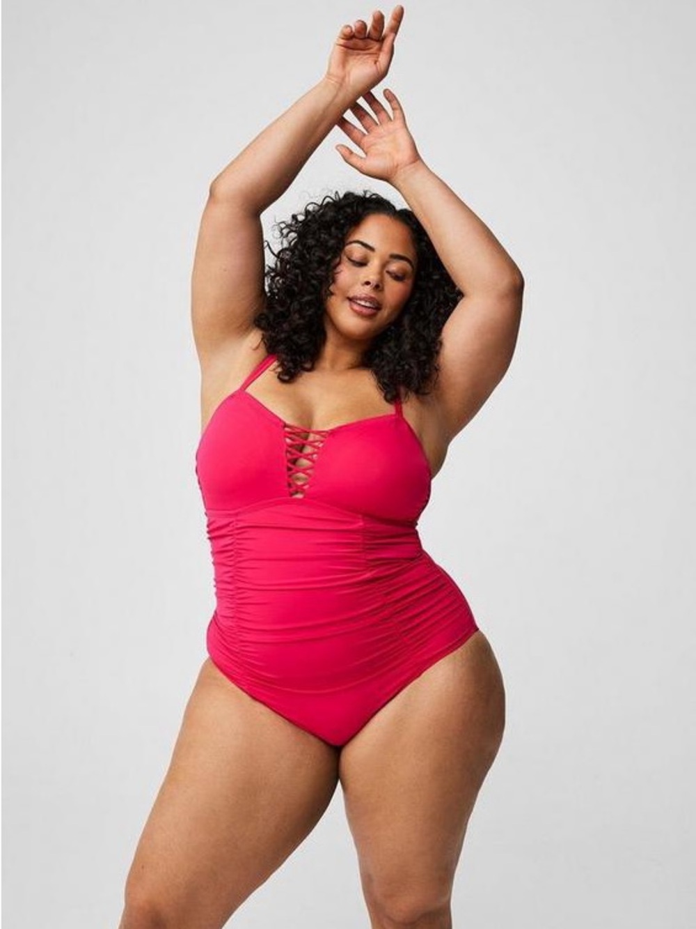torrid Hot Pink Lace-Up Ruched One-Piece Swimsuit